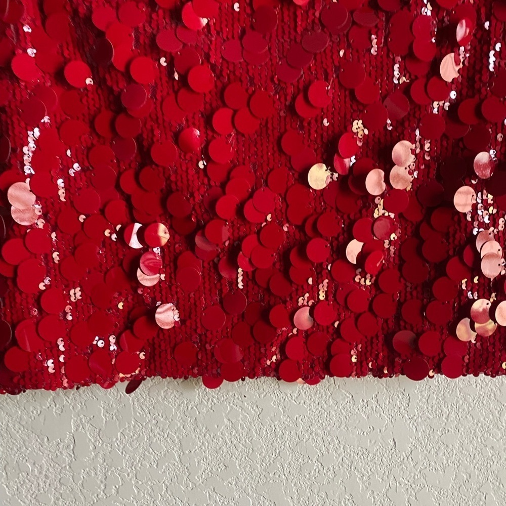Editkted Sabina Low-Rise Sequin Red Coquette Sexy Mini Whimsical Skirt  Size L - Picture 10 of 11